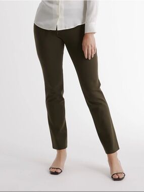 Quince Women's Ultra-Stretch Ponte Pants Straight Leg Sz Small, Olive Green